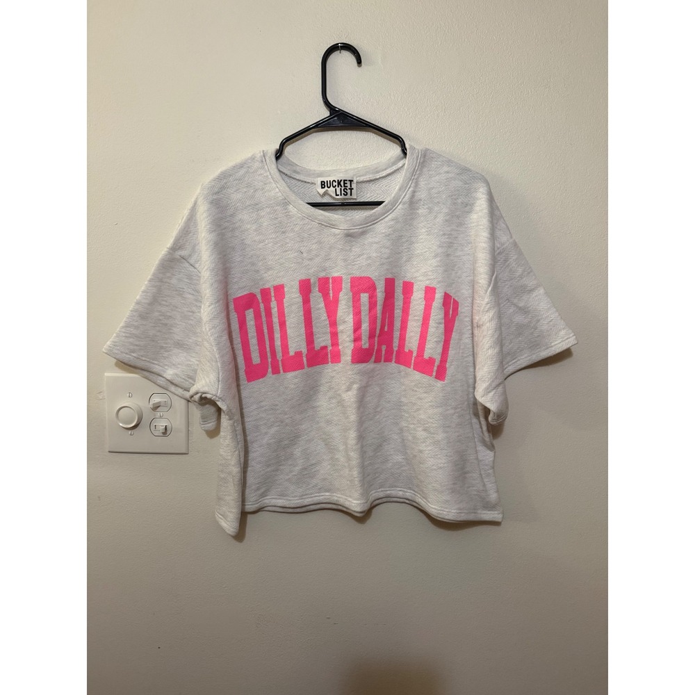 Bucket List Dilly Dally Cropped Short Sleeve Oversized Sweat Crew Size S New